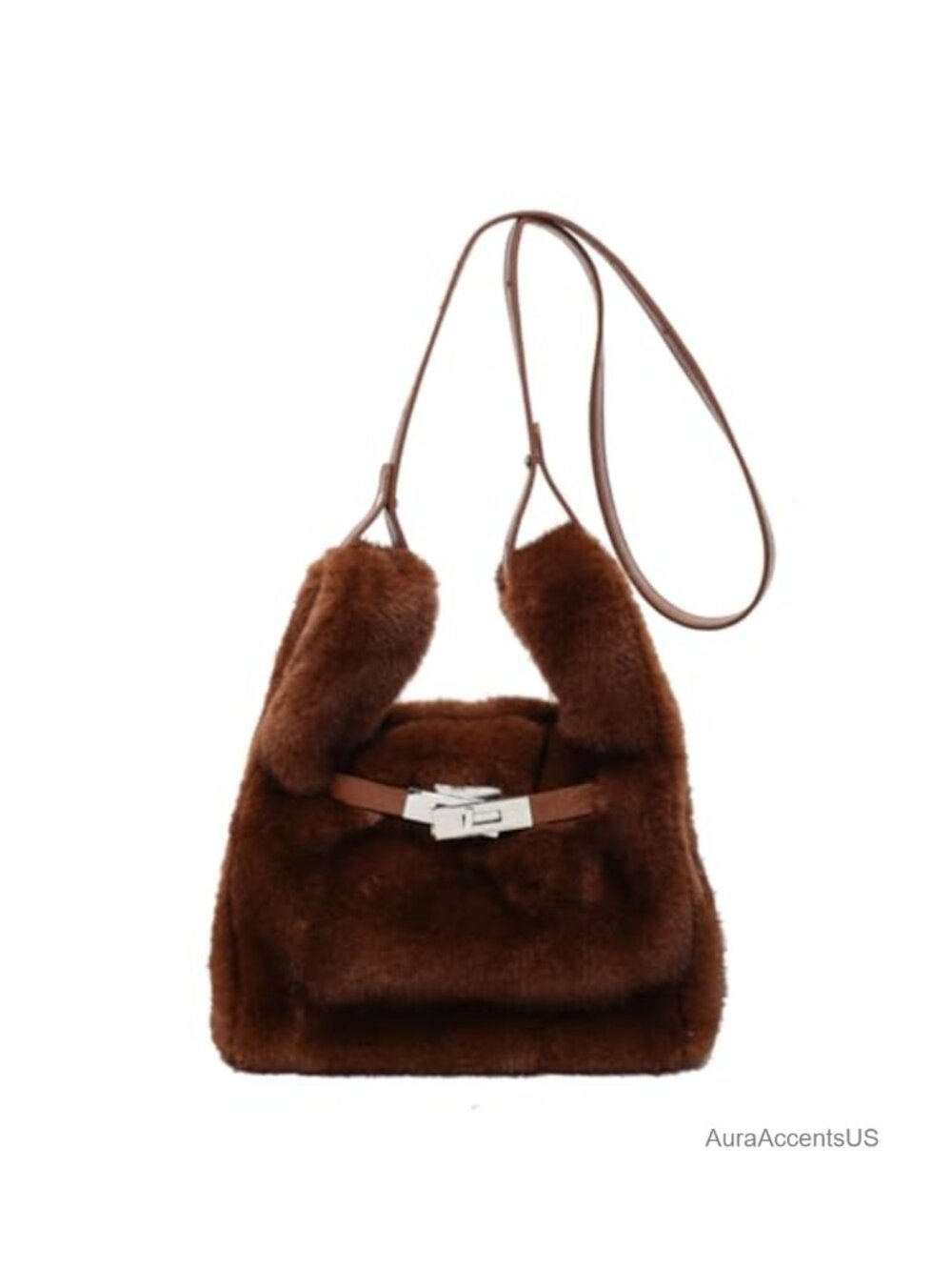 Faux Fur Fluffy Tote Bag with Adjustable Crossbody Strap